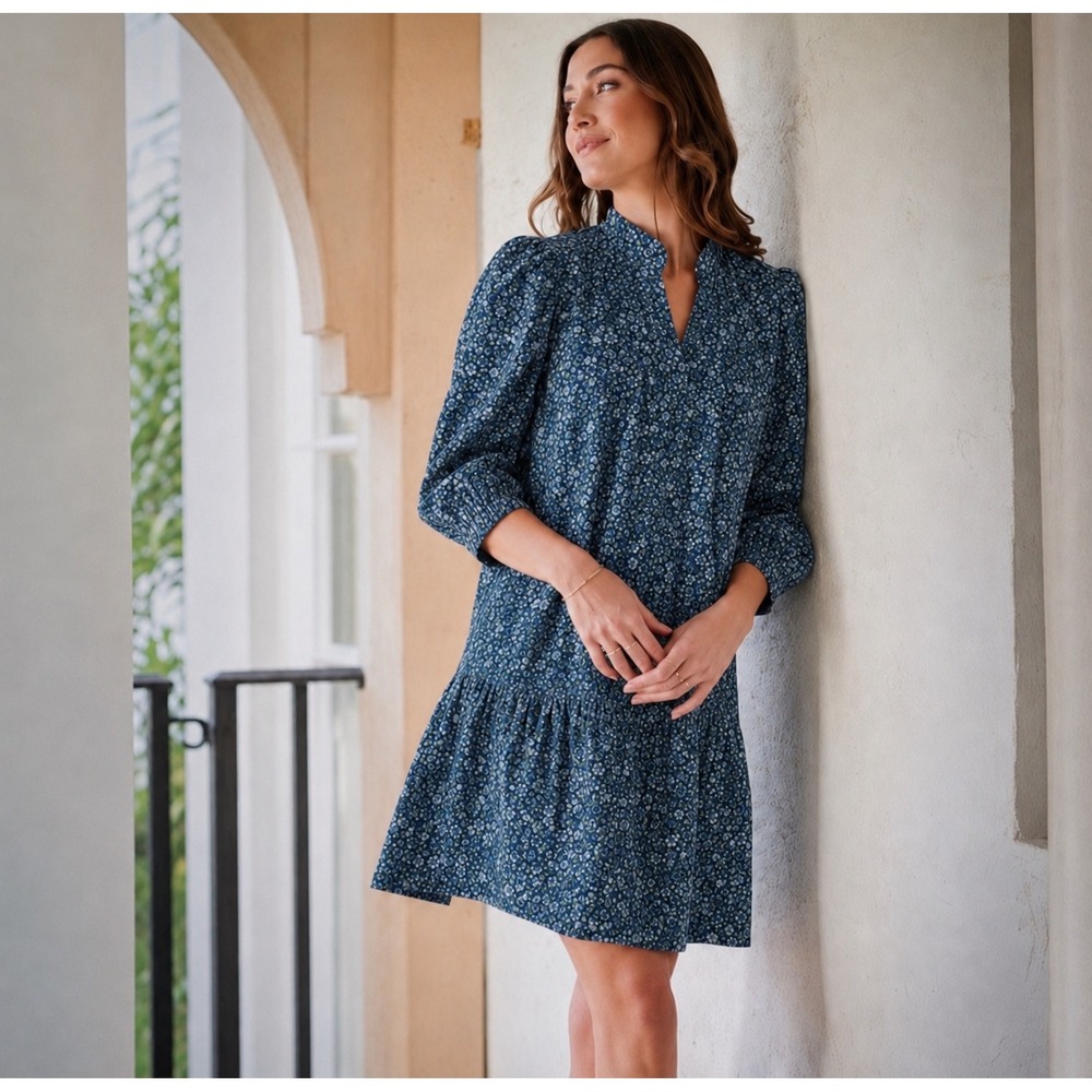 NWT‎ Tuckernuck x Beverly Drive | Cotton Lawn Mini Day Gown S Blue Floral Dress